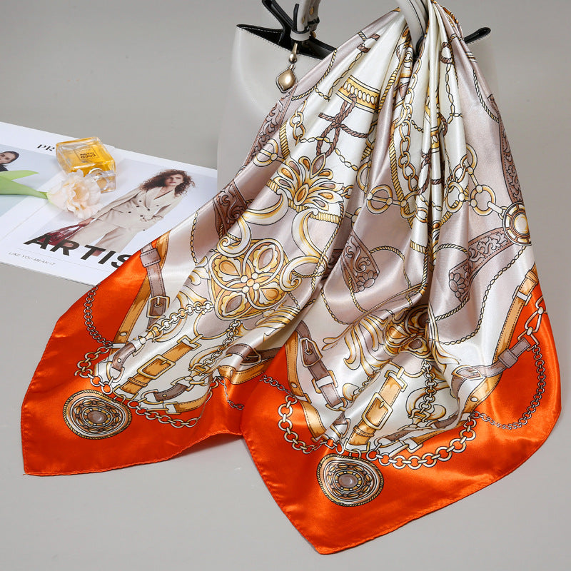 Retro Cashew Pattern Silk Scarf, Large Square Scarf for Women, Stylish and Fashionable for Spring, Autumn, and Winter, Thin Summer Shawl