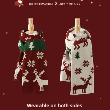 Knitted Winter Scarf with Christmas Patterns