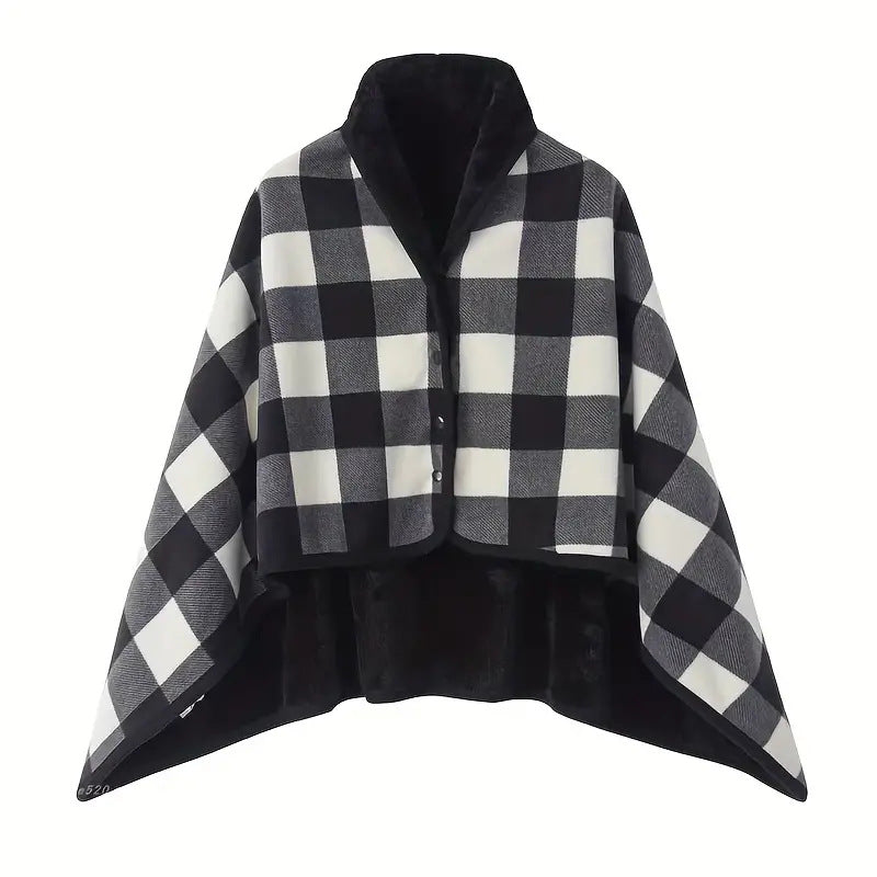 A buttoned shawl blanket for lunch break