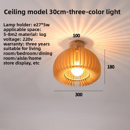 Japanese Retro Wooden Pumpkin Pendant Lamp