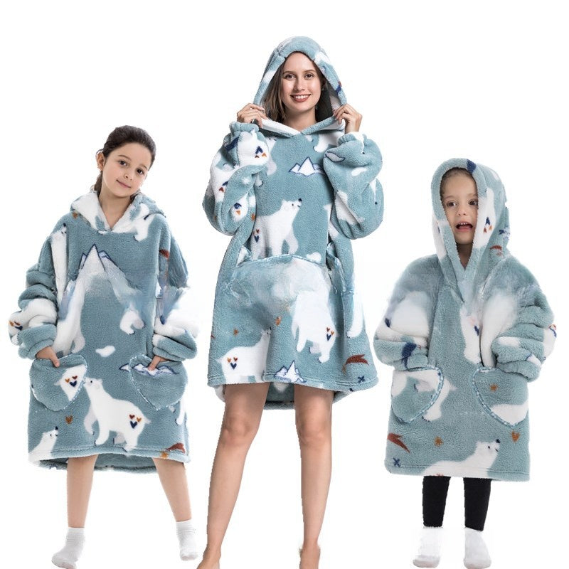 Turtleneck and patch front hooded blanket