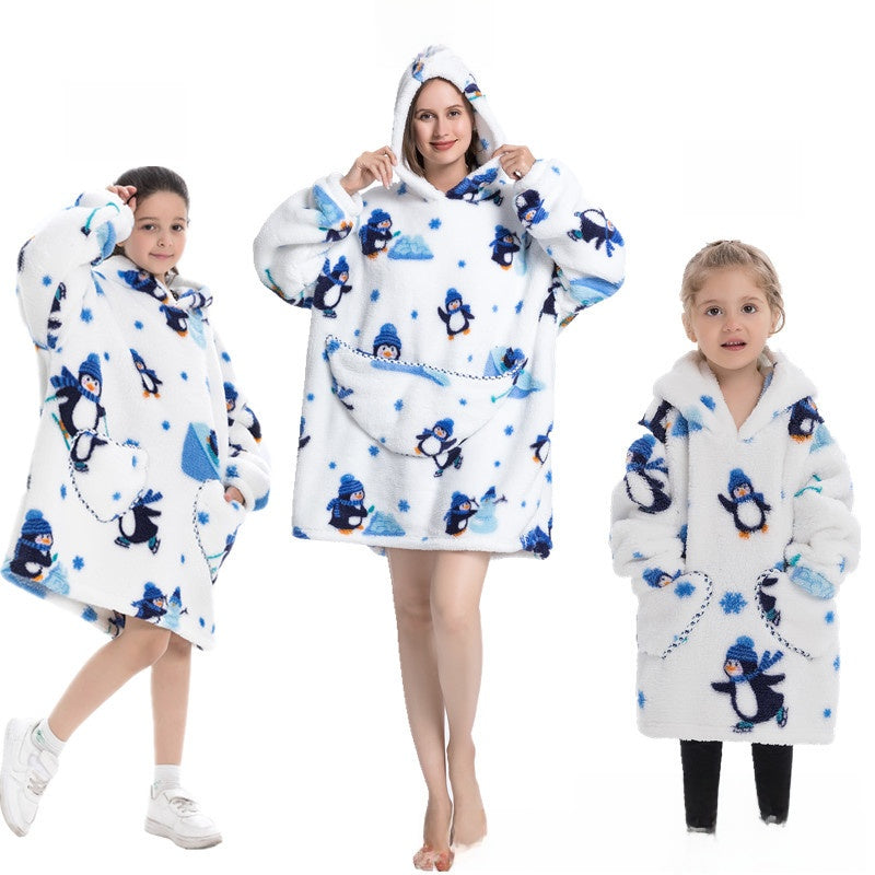 Turtleneck and patch front hooded blanket