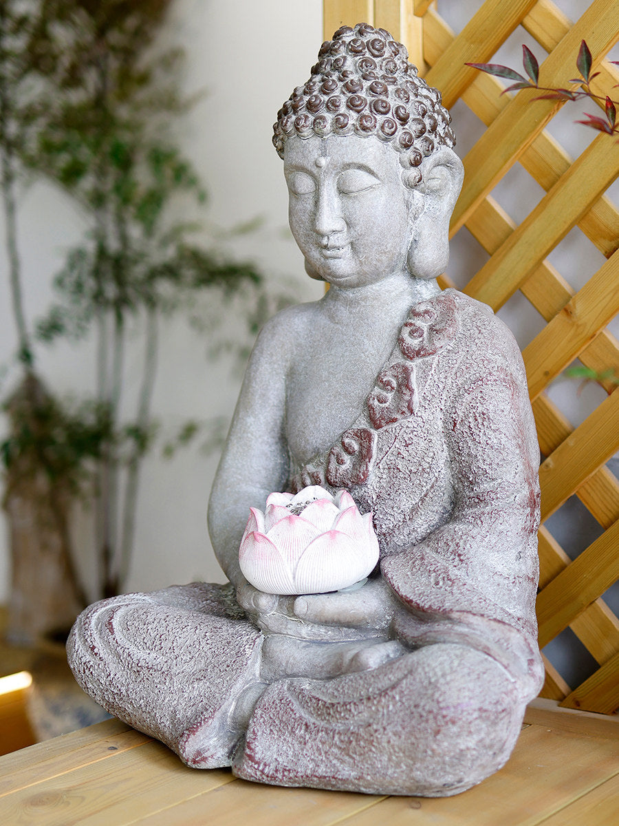 Outdoor Luminous Lotus Buddha Statue Garden Ornament
