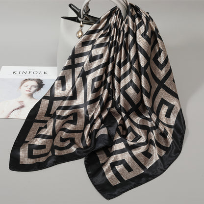 Retro Cashew Pattern Silk Scarf, Large Square Scarf for Women, Stylish and Fashionable for Spring, Autumn, and Winter, Thin Summer Shawl
