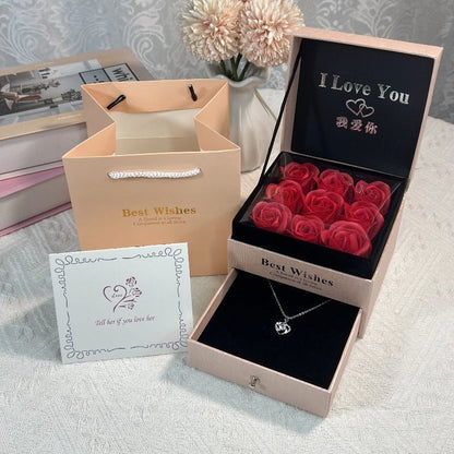 Double Layer Rose Jewelry Gift Box with Drawer