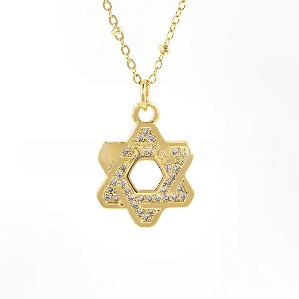 Brass Star of David Necklace with Zircon