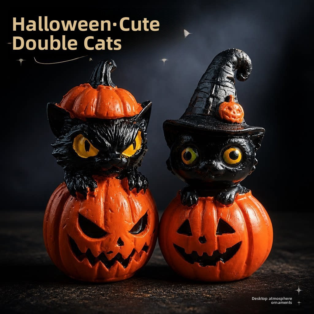Halloween Cat Pumpkin Ornament Horror Resin Statue Decoration Gift