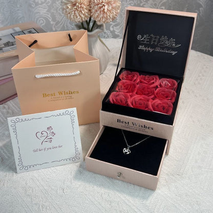 Double Layer Rose Jewelry Gift Box with Drawer