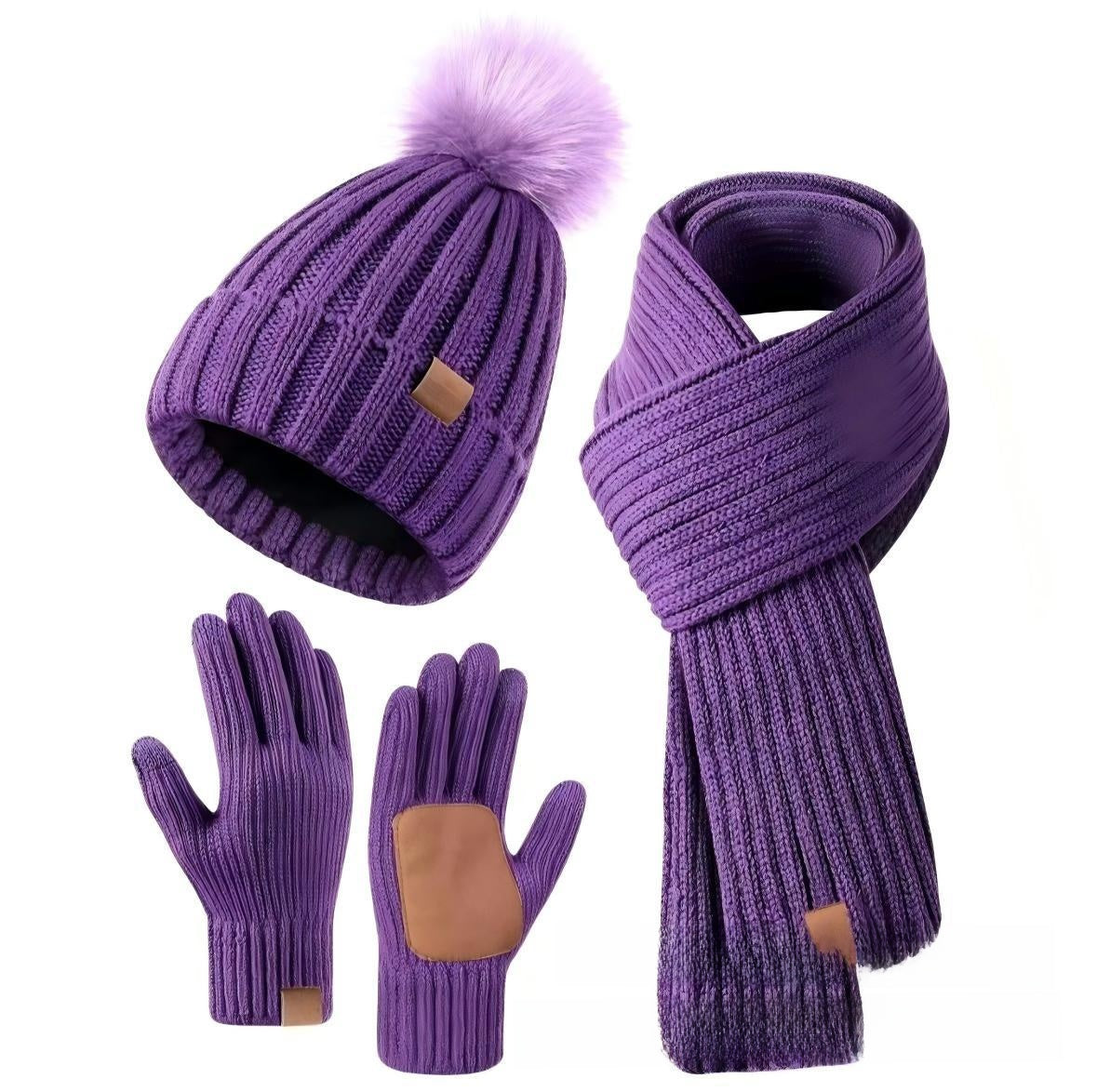 Winter Knitted Hat Scarf Gloves
