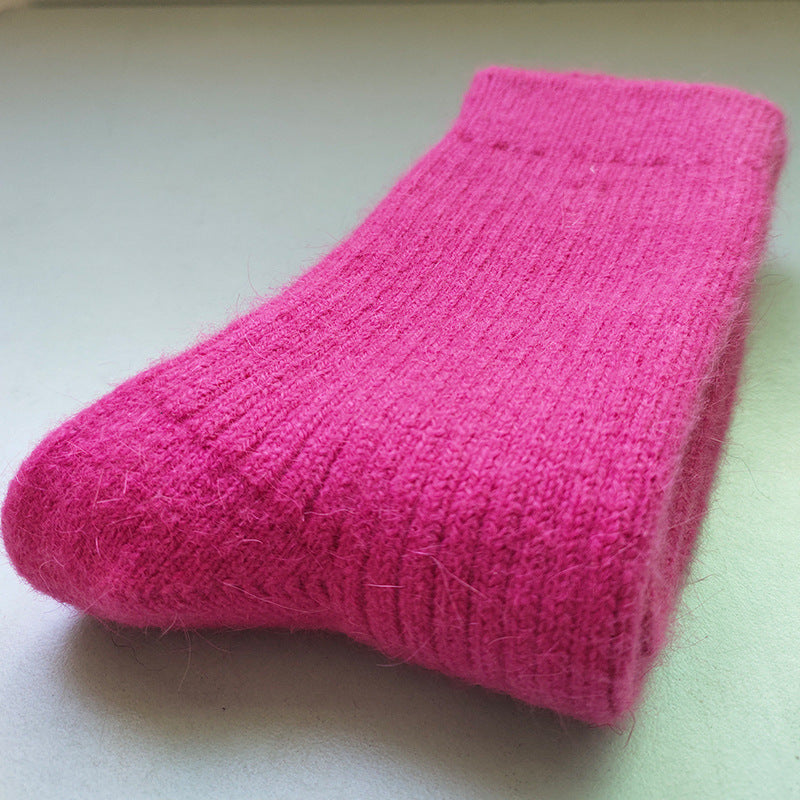Double Needle Rabbit Wool Blend Fleece Lined Winter Socks