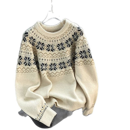 Round Neck Pullover Sweater Loose Winter Top