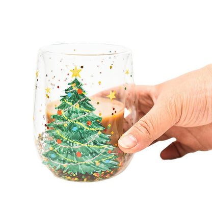 Double-layer Christmas tree cup with heat resistance and non-hot handle