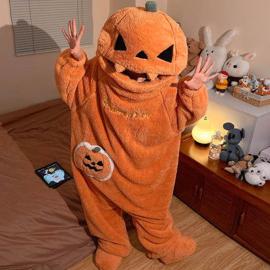 Autumn and Winter Coral Fleece Thickened Cartoon Pumpkin Quirky Loungewear