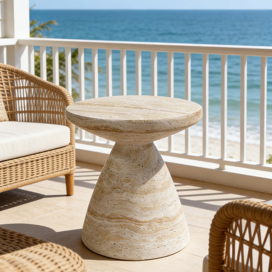 Modern Minimalist Imitation Travertine Sofa Side Table Round Geometric Coffee Table for Living Room Balcony Outdoor