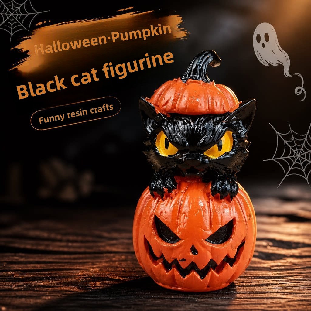 Halloween Cat Pumpkin Ornament Horror Resin Statue Decoration Gift