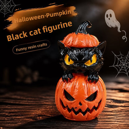 Halloween Cat Pumpkin Ornament Horror Resin Statue Decoration Gift