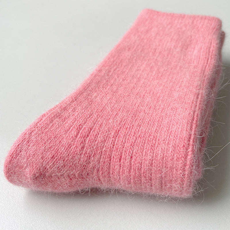 Double Needle Rabbit Wool Blend Fleece Lined Winter Socks