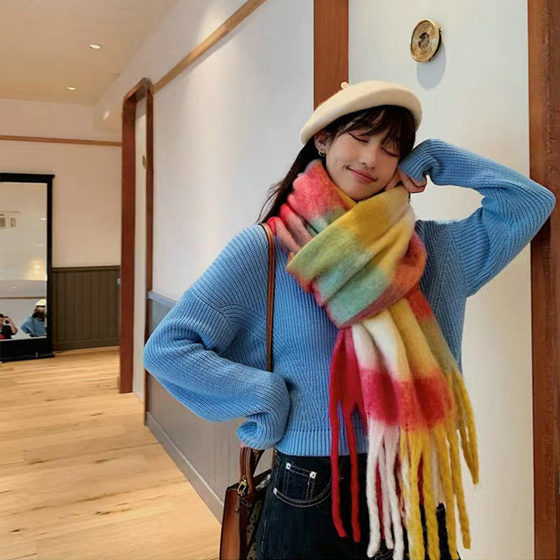 Color Plaid Winter Scarf for Women