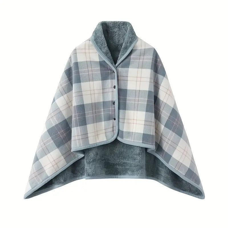 A buttoned shawl blanket for lunch break