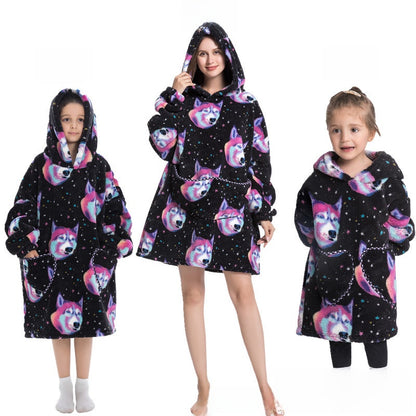 Turtleneck and patch front hooded blanket