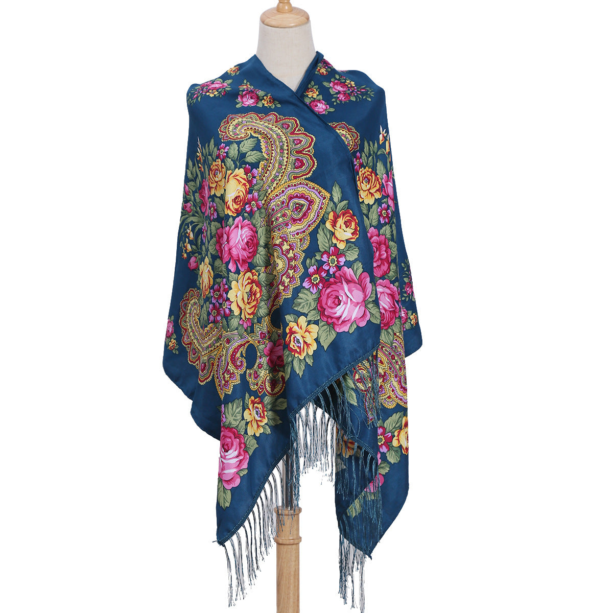 Floral Print Fringe Shawl