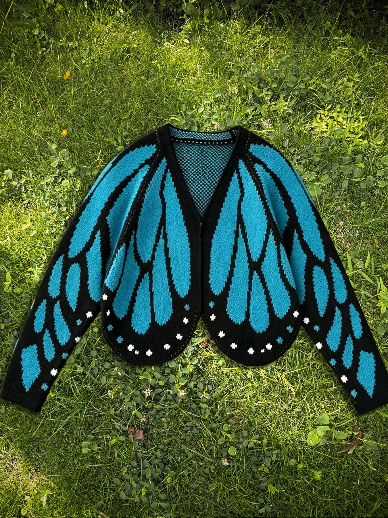 Autumn Winter Knitted Butterfly Color Block Batwing Sleeve Cardigan