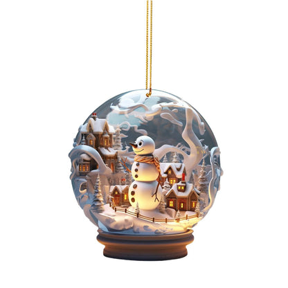 Christmas Snowman 2D Glass Ornament