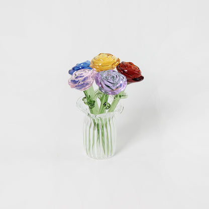 Glazed Glass Rose Bouquet Desktop Decoration