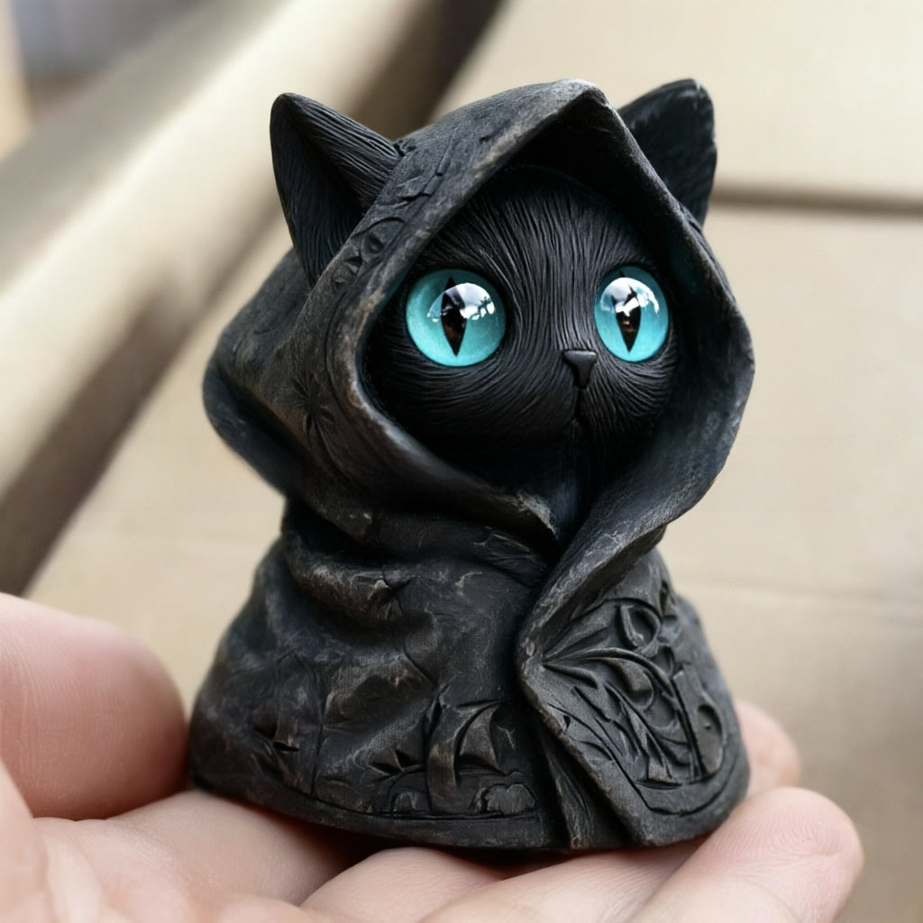 Mysterious Cat in the Hat Statue Resin Figurine Halloween Decoration