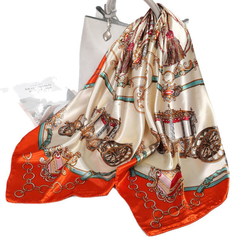 Retro Cashew Pattern Silk Scarf, Large Square Scarf for Women, Stylish and Fashionable for Spring, Autumn, and Winter, Thin Summer Shawl