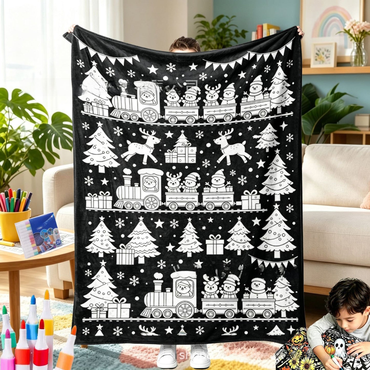 Christmas DIY Coloring Flannel Blanket