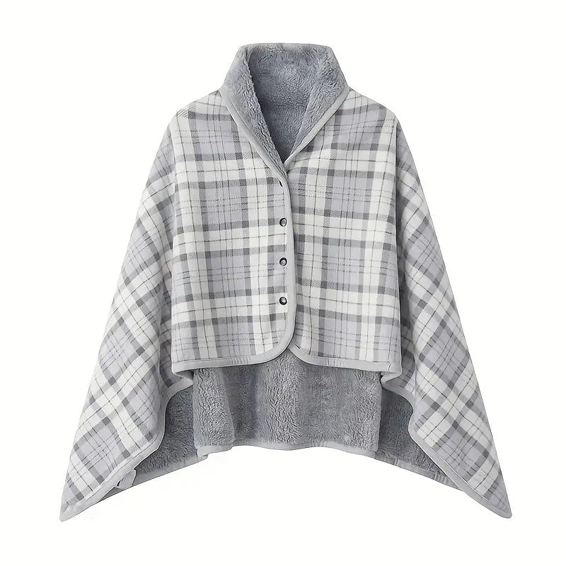 A buttoned shawl blanket for lunch break