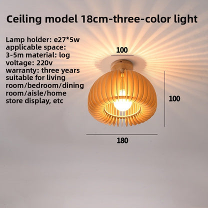 Japanese Retro Wooden Pumpkin Pendant Lamp