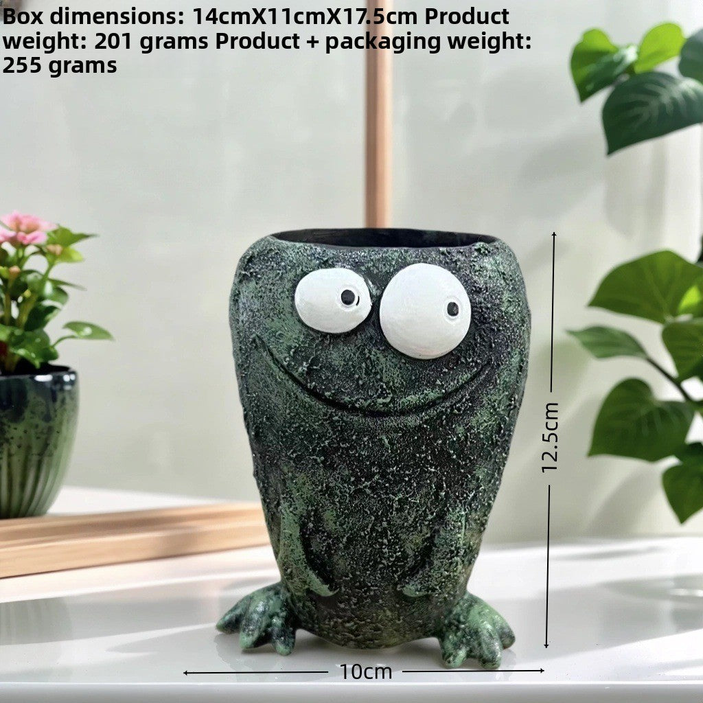 Creative Frog Funny Expression Resin Flower Pot Decoration for Home Courtyard Garden