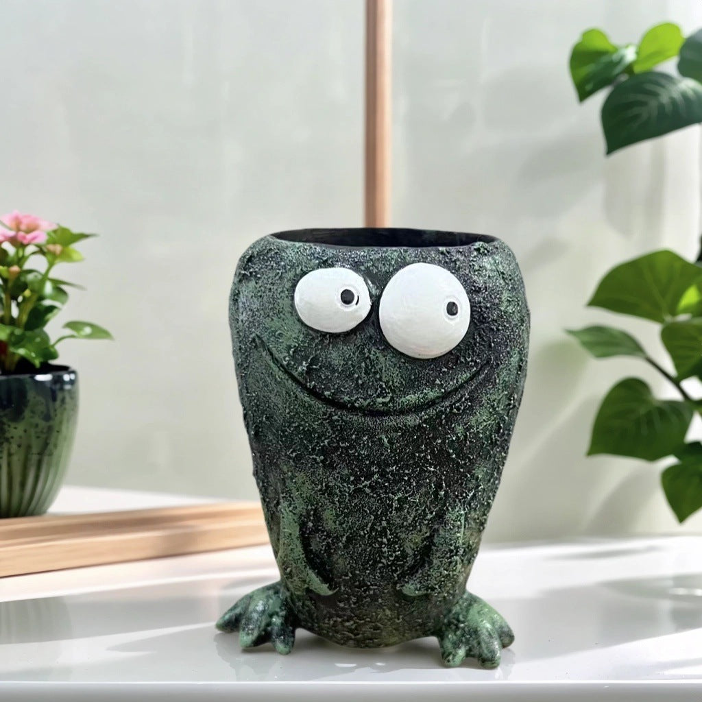 Creative Frog Funny Expression Resin Flower Pot Decoration for Home Courtyard Garden