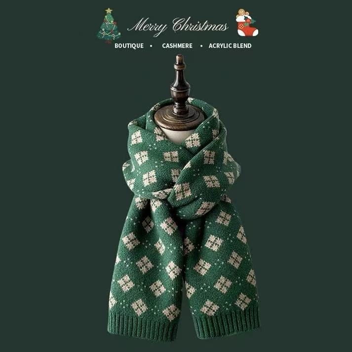 Knitted Winter Scarf with Christmas Patterns