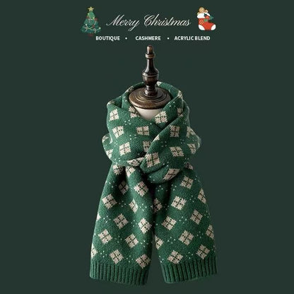 Knitted Winter Scarf with Christmas Patterns