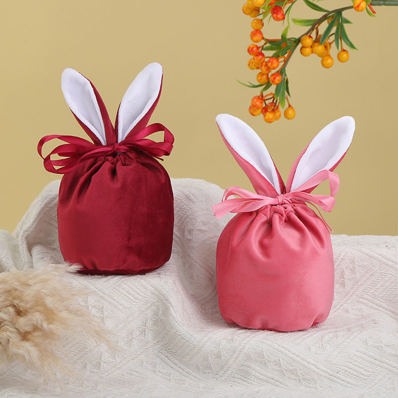 Cross Border Easter Rabbit Ears Velvet Bag Gift Box Candy Box Party Gift Candy Box Creative Ins Bundle Pocket