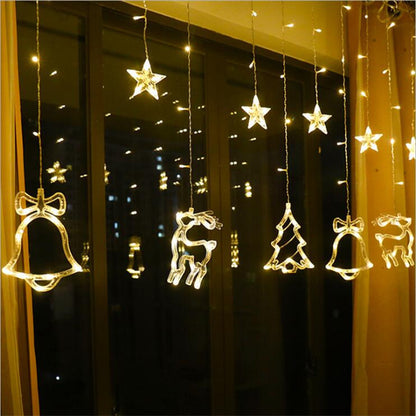 LED Christmas Curtain Lights with Reindeer and Bells