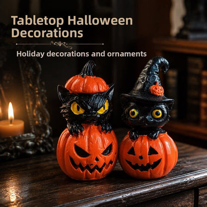 Halloween Cat Pumpkin Ornament Horror Resin Statue Decoration Gift
