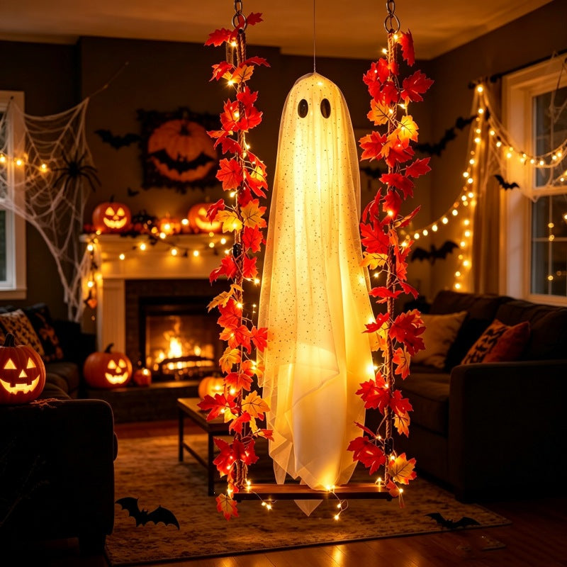 Hanging Maple Leaf Ghost Halloween Decoration