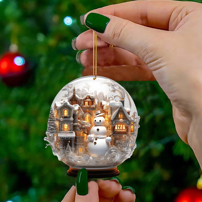 Christmas Snowman 2D Glass Ornament