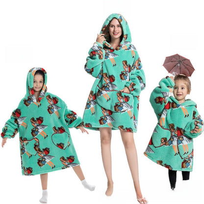 Turtleneck and patch front hooded blanket