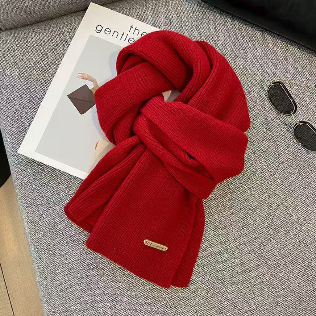 Knitted Winter Scarf with Christmas Patterns