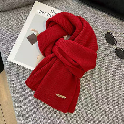 Knitted Winter Scarf with Christmas Patterns