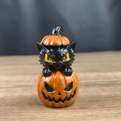 Halloween Cat Pumpkin Ornament Horror Resin Statue Decoration Gift