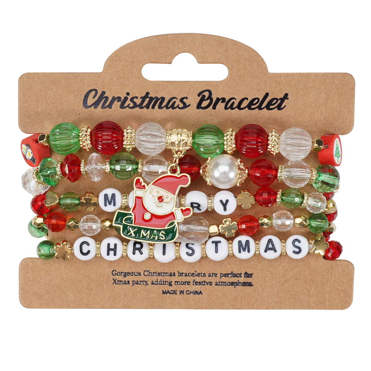 Christmas Beaded Bracelet with Holiday Charms