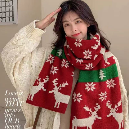 Knitted Winter Scarf with Christmas Patterns