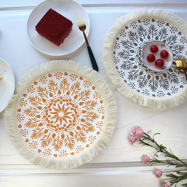 Bohemian Woven Coaster with Tassel for Home Decor