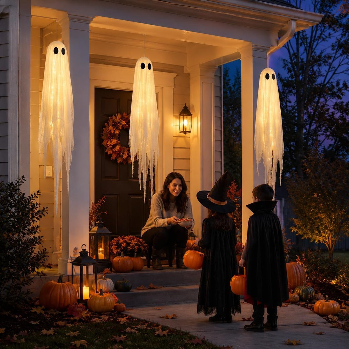 Lighted Hanging Ghosts Halloween Decoration